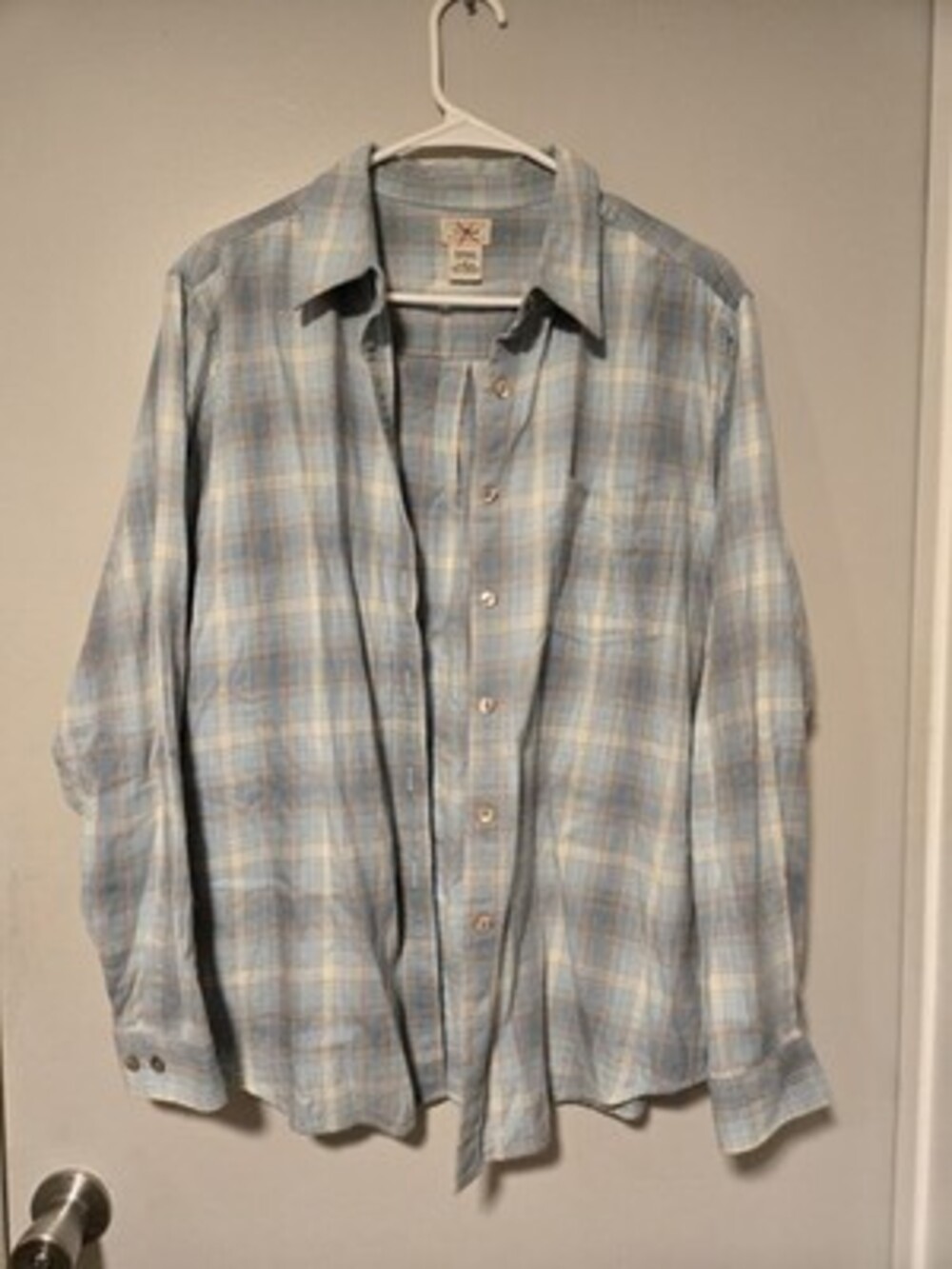 LL Bean Womens Light Blue Flannel Size Large Vintage